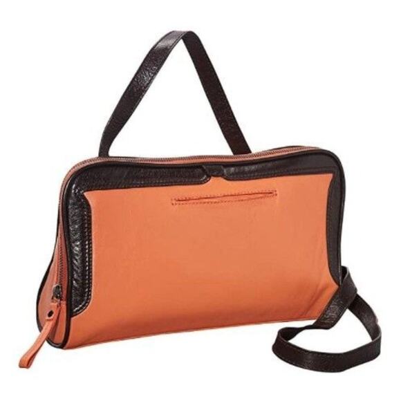 Latico Genuine Leather Color Block Tate Cross Body Shoulder Bag Salmon Espresso - Picture 2 of 7